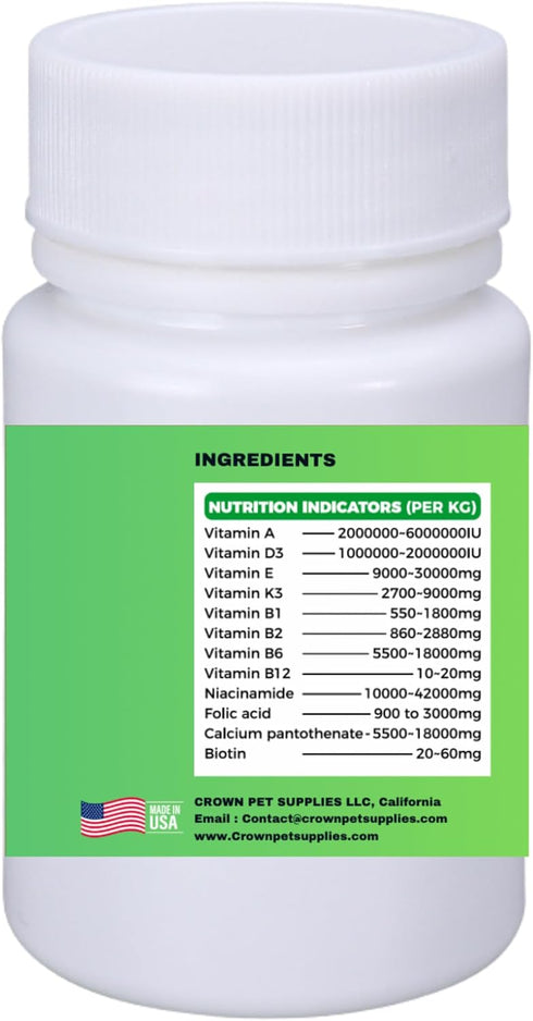 Crown Pet Supplies 50g Multivitamin Powder for Birds Ultimate Vitamin Formula for Racing & Breeding Supports Growth