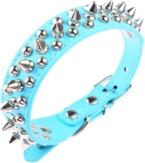 Dogs Kingdom Soft Leather Mushrooms Rivet and Spikes Studded Adjustable Buckle Pet Puppy Dog Collar, 10"-24" Length