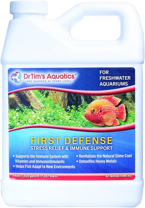 DrTim's Aquatics First Defense 32oz for Freshwater Aquariums – Stress Relief & Immune Support with Vitamins &