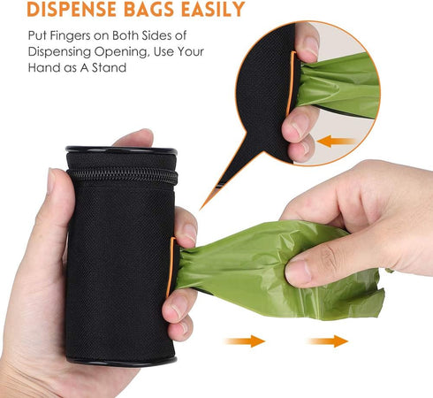 MalsiPree Dog Poop Bag Holder for Leash - Soft Fabric Waste Bag Dispenser with Stainless Steel Clip, Adjustable Strap