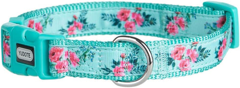 Floral Dog Collars - Adjustable Nylon Collar with Quick Release Buckle for Female & Male Dogs, Green, Medium