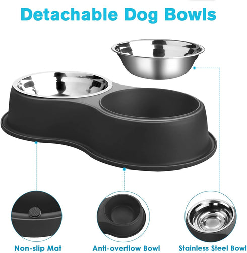 Double Dog Bowls | Stainless Steel Water and Food Bowls | Non-Slip Resin Station | Pet Feeder Bowls for Medium Dogs,