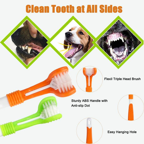 Zeyaa 10 Pack 2 3 5 Pack Pet Dog Toothbrush, Triple Head Pet Toothbrushes Double Head Tooth Brush Finger Rubber
