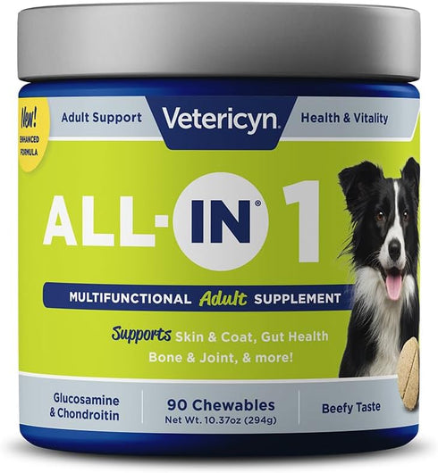 Vetericyn All-in-1 Multifunctional Dog Supplement, 90 Count | Digestive Enzymes + Glucosamine + Vitamins & Antioxidants