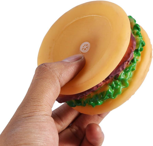 GLOGLOW Rubber Hamburger Squeaky Toy for Dogs, Teeth Grinding Cleaning Interactive Chew Toy