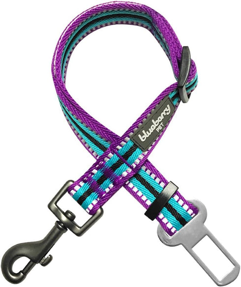 Blueberry Pet Dog Leash, 3M Reflective Adjustable Dog Seat Belt for Car, 1-Inch Width, Violet & River Blue