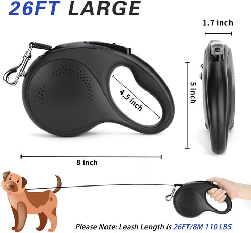 26 Feet Retractable Dog Leash for Small to Large Dogs up to 110lbs, Heavy Duty Tangle-Free with Anti-Slip Handle
