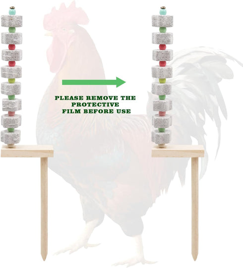 Oooct 2 Pack Chicken Chewing Toy, Chick Beak Grinding Calcium Stone with Wood Stake, Chicken Cage Accessories, Cage
