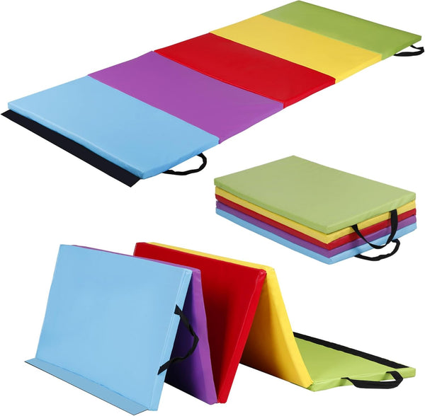 F2C Folding Gymnastics Mat, 4-Panel Gym Mat Tumbling Mat, Lightweight Padded Foldable