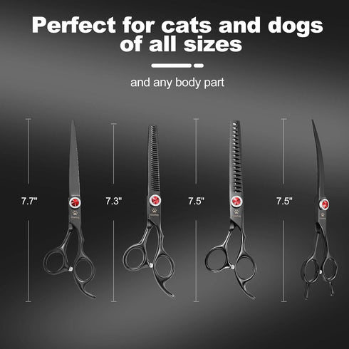 7 Inch 6-in-1 GLADOG Professional Dog Grooming Scissors Kit, Titanium Dog Scissors for Grooming, Heavy-Duty Dog Shears