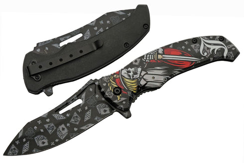 SZCO Supplies 8.5” Jack Of Hearts Skull Liner Lock EDC Folding Knife with Pocket Clip