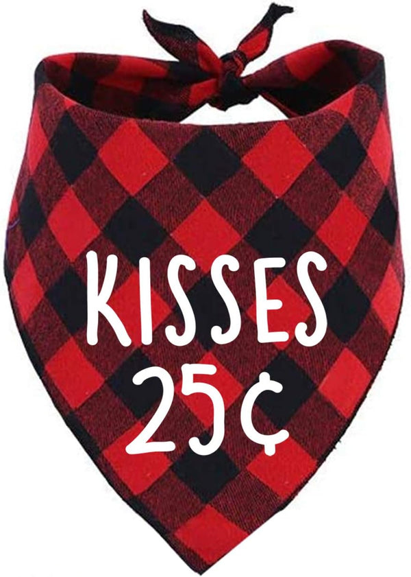 Dog Valentine's Day Scarf, Plaid Pet Bandana Triangle Bibs Kerchief