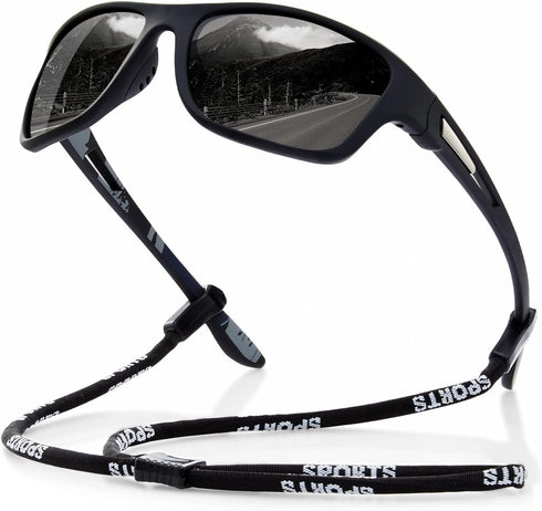 Polarized Sports Sunglasses for Men, UV400 Protection Wrap Around Goggles for Fishing Driving