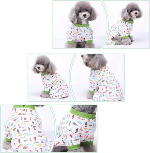 2-Pack Pet Clothes Puppy Cute Pajamas - Cotton Rompers for Dogs, Cats Jumpsuits, Duck & Fish, Small