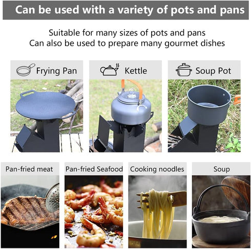 Rocket Stove for Cooking, Portable Mini Wood Burning Stove for Backyard Cooking, Camping Grill, BBQ with Storage Bag
