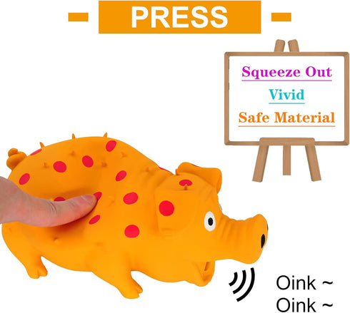 Andiker 8" Dog Squeaky Toy, Dots Latex Chew Toy with Oinks Sound, Grunting Pig for Dental Biting and Play (Orange)