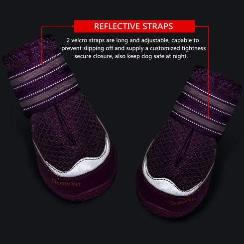 QUMY 4PCS Dog Boots for Large Dogs, Breathable Nonslip Paw Protectors for Hot Pavement, Purple Size 2