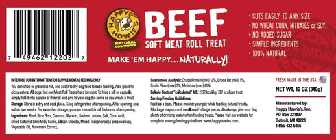 7 Oz (Pack 6) Happy Howie's Soft Meat Roll Treat - Soft Dog Food Rolls, Natural Ingredients, for All Dogs, Made in USA
