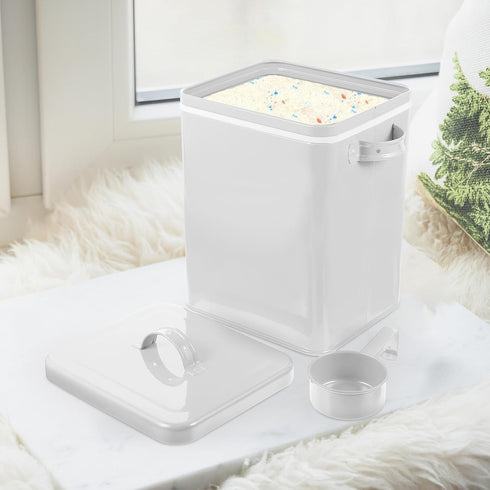 Uonlytech Metal Food Storage Bucket for Kitchen and Pet Supplies White Iron Airtight Dry Food Organizer for Laundry