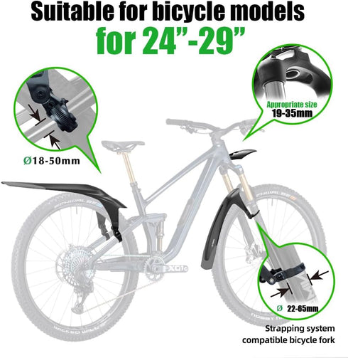 RBRL Adjustable Bike Fender Set - MTB Mud Guard for 24-29 inch Bicycles, Against Splashing Water