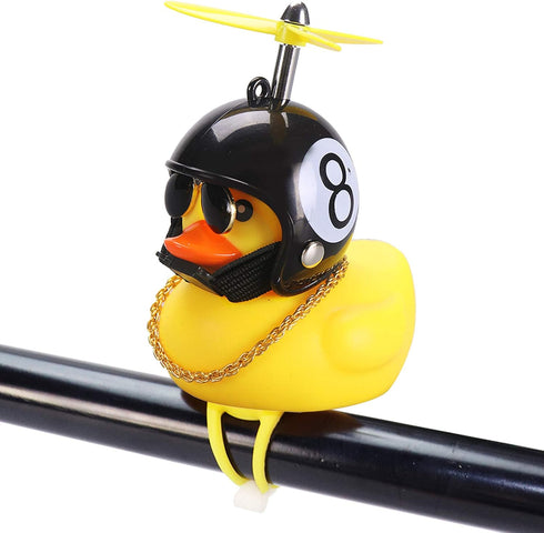wonuu Rubber Duck Toy Car Ornaments, Yellow Duck Dashboard Decorations, Squeeze Duck Bicycle Horns with Propeller Helmet
