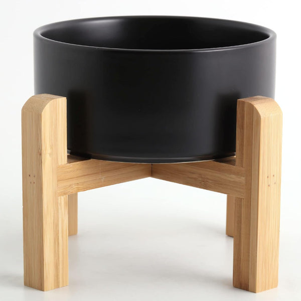 Petygooing Black Elevated Ceramic Dog Bowl for Small Breeds, Anti Slip Rubber Feeding Dish, 13.5 OZ (5.1In / 1.7 Cups)