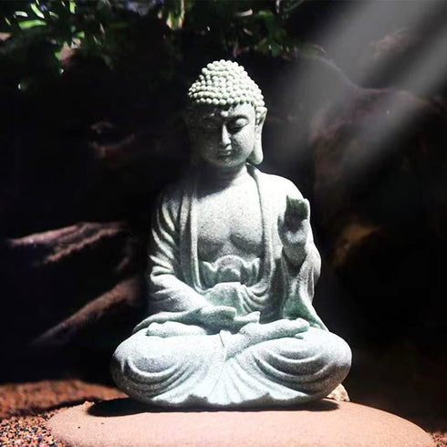 Meditating Buddha Statue, Natural Sandstone Buda Sculptures for Fish Tank Aquarium Decorations