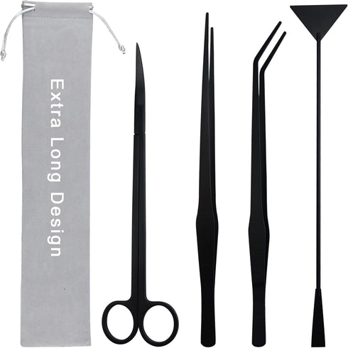 Aquarium Aquascape Tools Kit, 15 Inch Stainless Steel Aquatic Plants Tools, 4 in 1 Anti-Rust for Fish Tank Cleaning