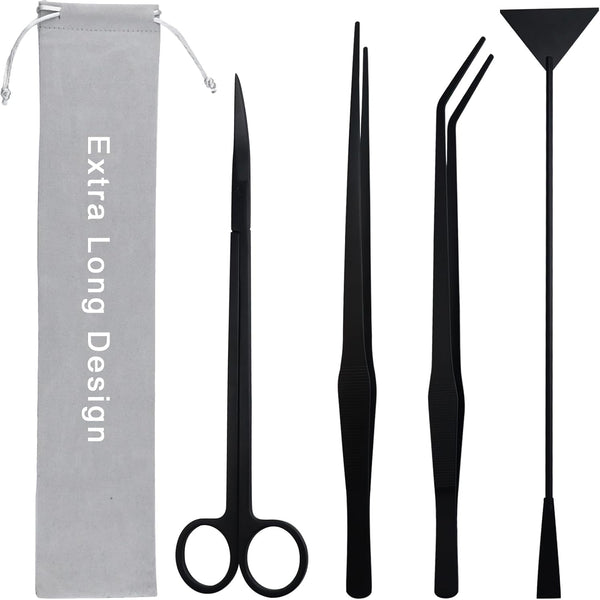 Aquarium Aquascape Tools Kit, 15 Inch Stainless Steel Aquatic Plants Tools, 4 in 1 Anti-Rust for Fish Tank Cleaning
