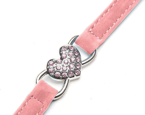 CHUKCHI Pink Soft Velvet Adjustable Cat Collar with Crystal Heart Charm and Bells, 8-11 Inches (Black+Pink)