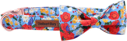 Lionheart glory Floral Print Dog Collar with Bowtie, Adjustable Soft Collars for X-Small to Large Dogs