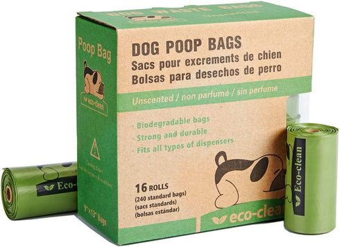 ECO-CLEAN Poop Bags Biodegradable, 16 Rolls/240 Bags, Dog Waste Bags, Unscented, Leak-Proof,