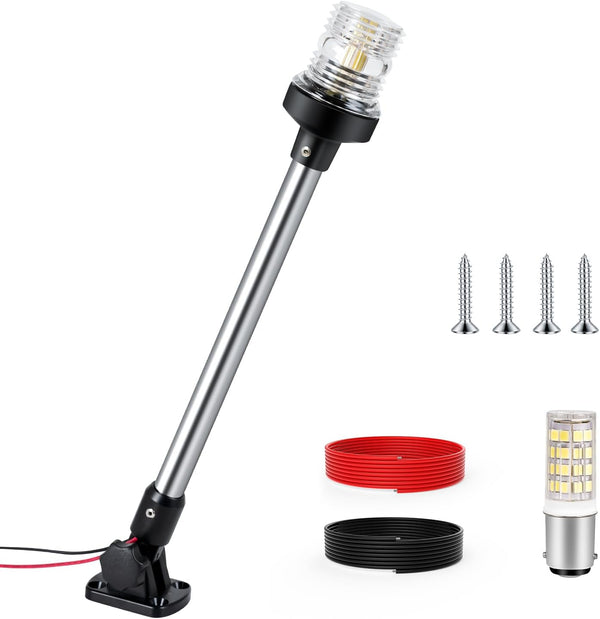 18 Inches Anchor Light Boat Stern Light Waterproof IP67, White Fold Down