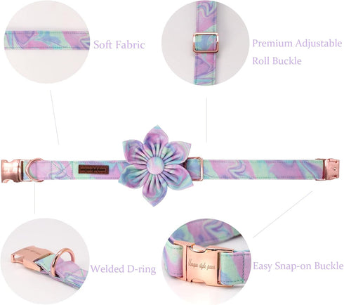 Unique style paws Dog Collar with Flower, Adjustable Dog Collar Flower Pattern, Durable Pet Collar for Small Medium Large Dogs