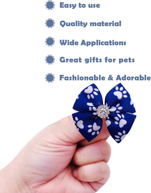 PET SHOW 50Pcs/25Pairs Paw Pattern Small Dog Hair Bows Bulk with Rubber Bands for Medium Dogs Cats, Puppy Shih Tzu