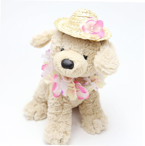 1 Set Mini Straw Hat and Flower Headband for Pets, Cat Floral Headpiece, Hawaiian Dog Hat, Puppy Grooming Accessories