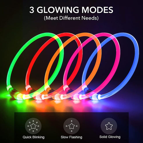 BSEEN Light Up Dog Collar - Rechargeable LED Dog Collar, 360° Glow in The Dark Pet Collar for Night Walking (Red 70cm)