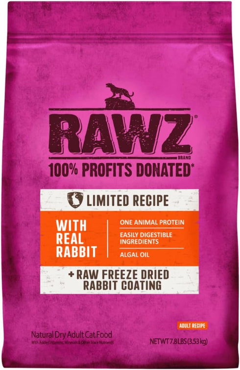 Rawz Real Rabbit Dry Food for Cats, Freeze Dried Coating, 3.5 Pounds, MADE in USA