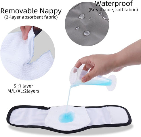 AIO (3 Pack) Washable Reusable Dog Diapers Male Breathable Belly Bands for Male Dogs Diapers with Nappy Dog Wrap