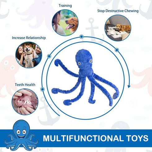 EXPAWLORER Octopus Dog Toy - Long Squeaky Plush Toy, Soft Stuffed Chew Toy with Crinkle Paper and Built-in Squeaker