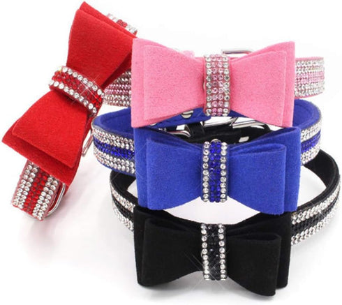 Dog Collar with Bowknot Crystal Rhinestone Adjustable Soft Puppy Cat Pet Collars Yellow Medium