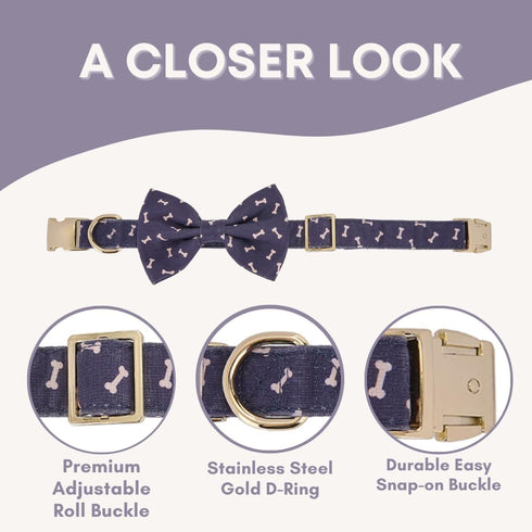 Adjustable Dog Collar with Bow Tie for Small Medium Large Dogs, Comfortable, Soft, Durable Puppy Collar with Cute Bow