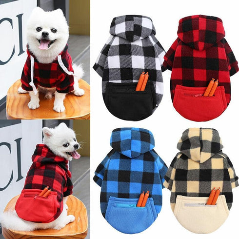 Big Dog Winter Coat, Pet Plaid Hoodie Jacket, Reversible Vest for Medium Large Dogs (XX-Large, Blue)