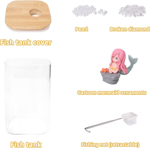 Mini Betta Fish Tank with LED Light, USB Powered Decorative Aquarium for Small Fish Species – Betta, Guppies, Tetras