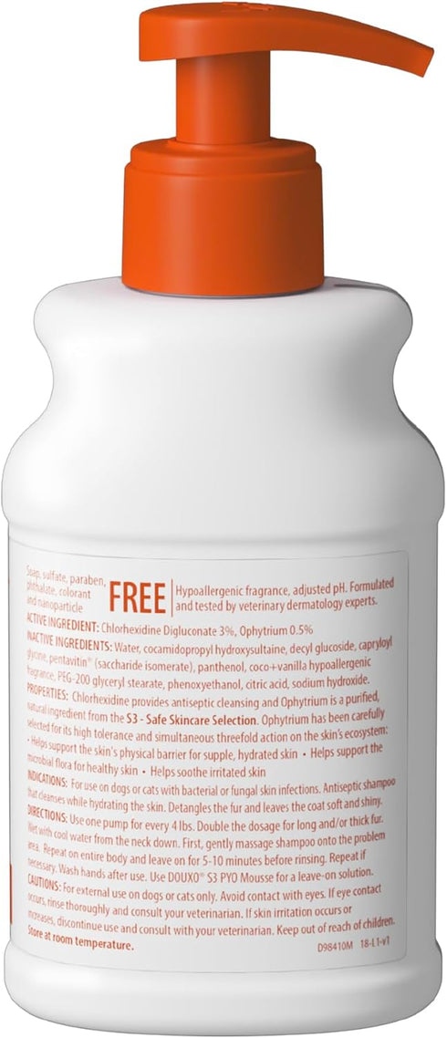 S3 3% 0.5% 6.7 oz. (200mL) Douxo Pyo Shampoo, Contains Chlorhexidine & Ophytrium, Antiseptic & Hydrating, For Bacterial