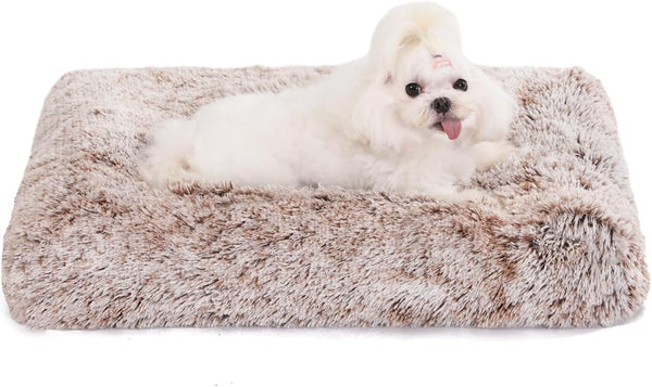 Waterproof Dog Crate Bed 17"x12" Brown, Plush Dog Bed with Removable Washable Cover for Small Dogs
