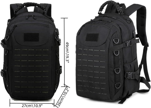 Heavy Duty Zipper Military Backpack, Outdoor Tactical Nylon Canvas Backpack for Hiking, Camping, Travel (Black)