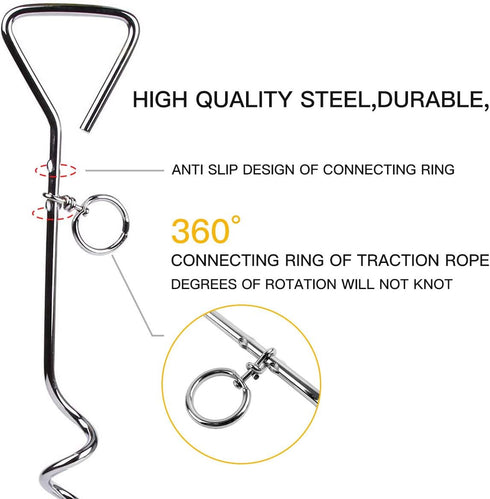 Dog Stake Tie Out Cable, 16" Anti Rust Reflective Stake for Medium Large Dogs, Outdoor Use