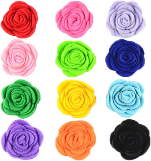 12pcs 1.6" Rose Small Dogs Collar Bows, Flowers for Wedding Birthday Party Collars Decor