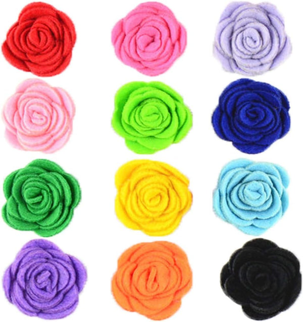 12pcs 1.6" Rose Small Dogs Collar Bows, Flowers for Wedding Birthday Party Collars Decor